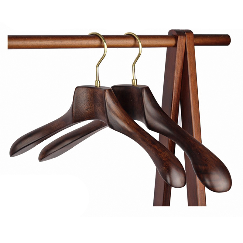 Wooden hangers are commonly used for hanging and storing clothing items in closets and wardrobes